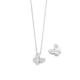 Collana in oro bianco con farfalla pendente e diamanti rotondo, ct.tot. 0,073, colore GH.