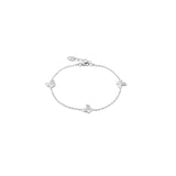 Bracciale in oro bianco  9 kt con farfalle e piccolo diamante rotondo ct.0,01, colore GH