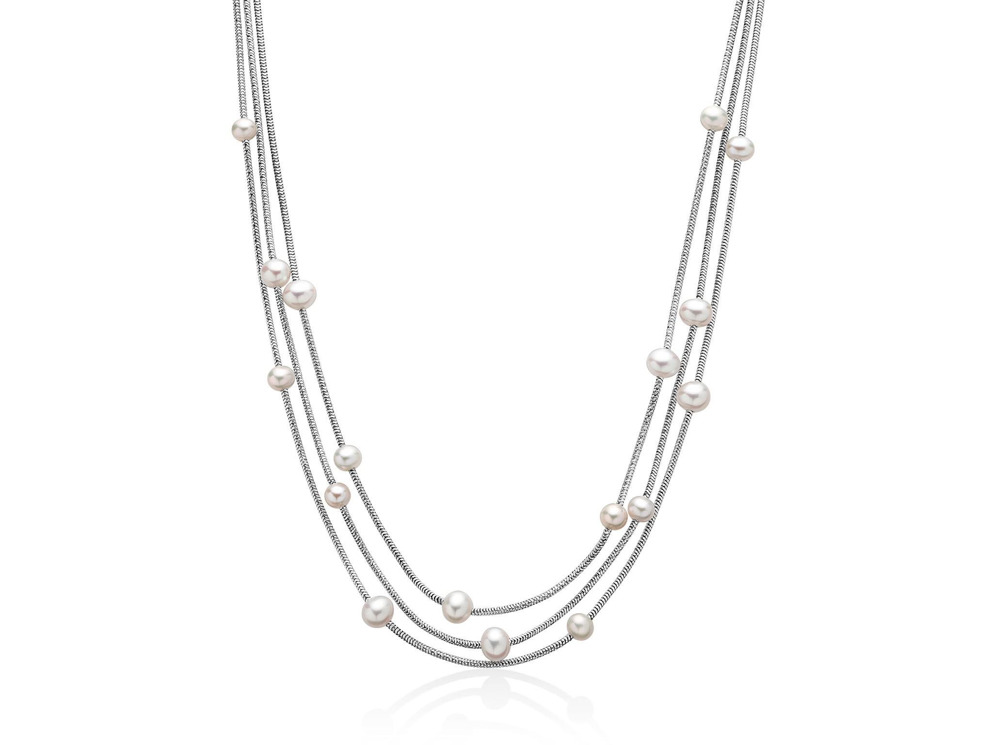 COLLANA MILUNA MULTIFILO IN ARGENTO 925 CON 17 PERLE COLTIVATE BIANCHE